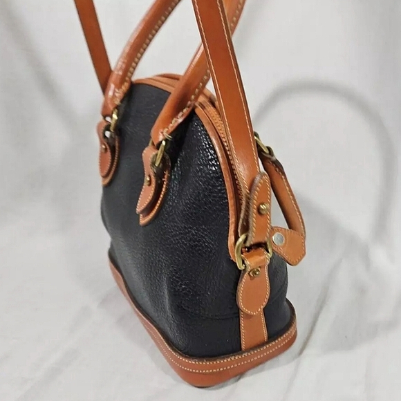 Dooney Bourke Vintage Satchel Dome Bag Navy Blue Pebble Grain Leather Purse Tote - Picture 11 of 16